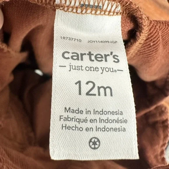Carter's 12m Baby Corduroy Overalls Moose Embroidered Brown Snap Inseam‎ - Picture 8 of 8